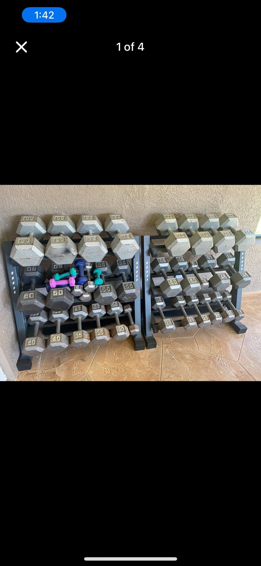 5-80s Hex Dumbbell Set With Two Racks