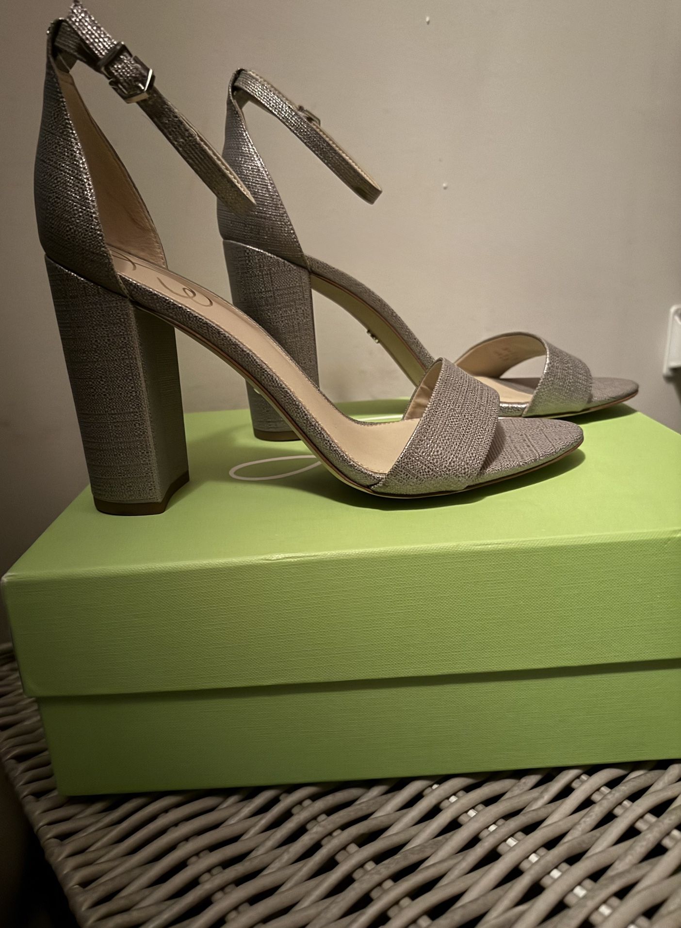 Brand New: Pewter/Silver Block Heels (Size 10)