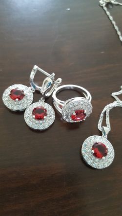 Silver Necklace Earrings and Ring Set
