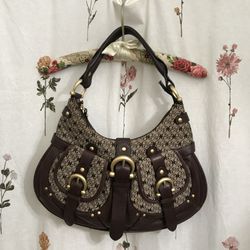 Coccinelle Monogram Brown Shoulder Bag Gold Hardware