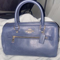 Coach 79946 Rowan Satchel Crossgrain Leather Handbag Navy Blue