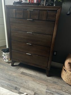 Dark Brown Wood Tall Dresser Chest of Drawers