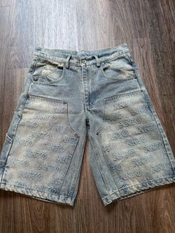 ANTO Embossed Baggy Denim Shorts Light Wash