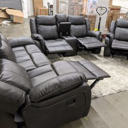 GUNMETAL Gray/Grey 3PC LIVING ROOM COUCH RECLINERS SET!!!!!!!! WOW