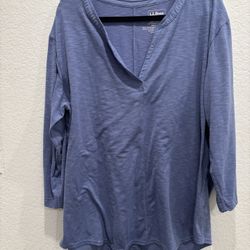 L.L.Bean Streamside Tee, Three-Quarter-Sleeve Splitneck, in Deep Lake Blue, Size 1X Plus