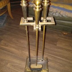 Vintage Brass Fireplace Tool Set And Stand