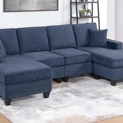 3-Piece Sectional Set - RAF Chaise + Armless Loveseat + LAF Chaise W/ USB Port - Dark Blue 