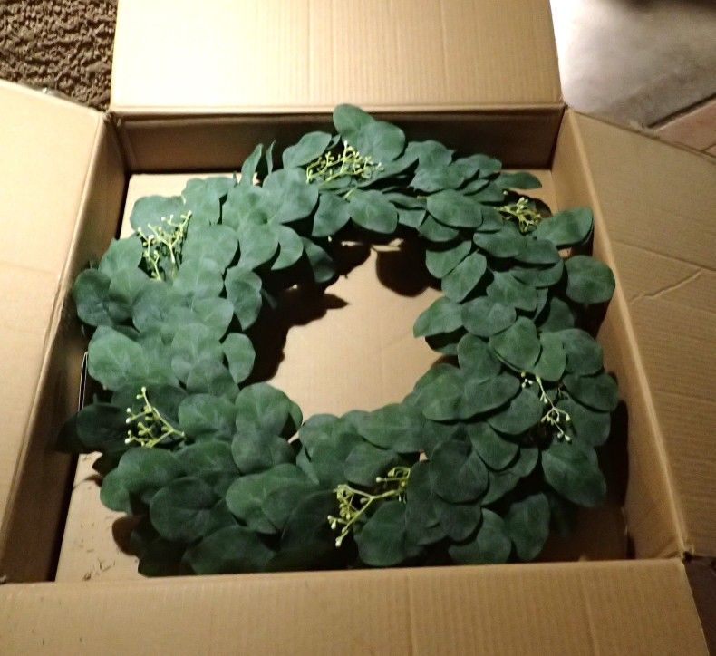 26" Faux Seeded Eucalyptus Wreath - Hearth & Handâ„¢ with Magnolia: Indoor Greenery Decor