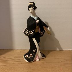 Lovely Vintage Bisque Porcelain Geisha Figurine made in Korea 13 inches tall