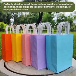 50 Pack Mixed-Colored Small Size Kraft Paper Bags with Handles for Wrapping Gifts and Goodies-8.26x5.9x3.15 Small Size Gift Bags