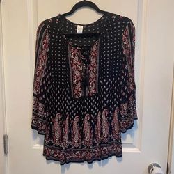 Bila Multicolor Rayon Paisley Bohemian Style Peasant Top Blouse size large must pick up