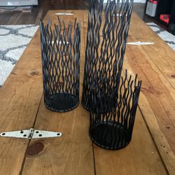 Set Of 3 Black Iron  Wavy Candle Holders