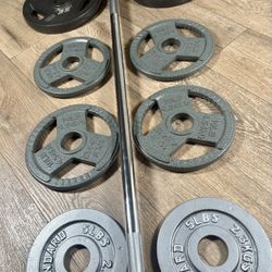  Olympic 6 ft Bar Steel Bar With Cooper Bearings[& Weight Plates: 2X 25s, 4X 10s, and 2X 5s, ] Total 142 lbs]