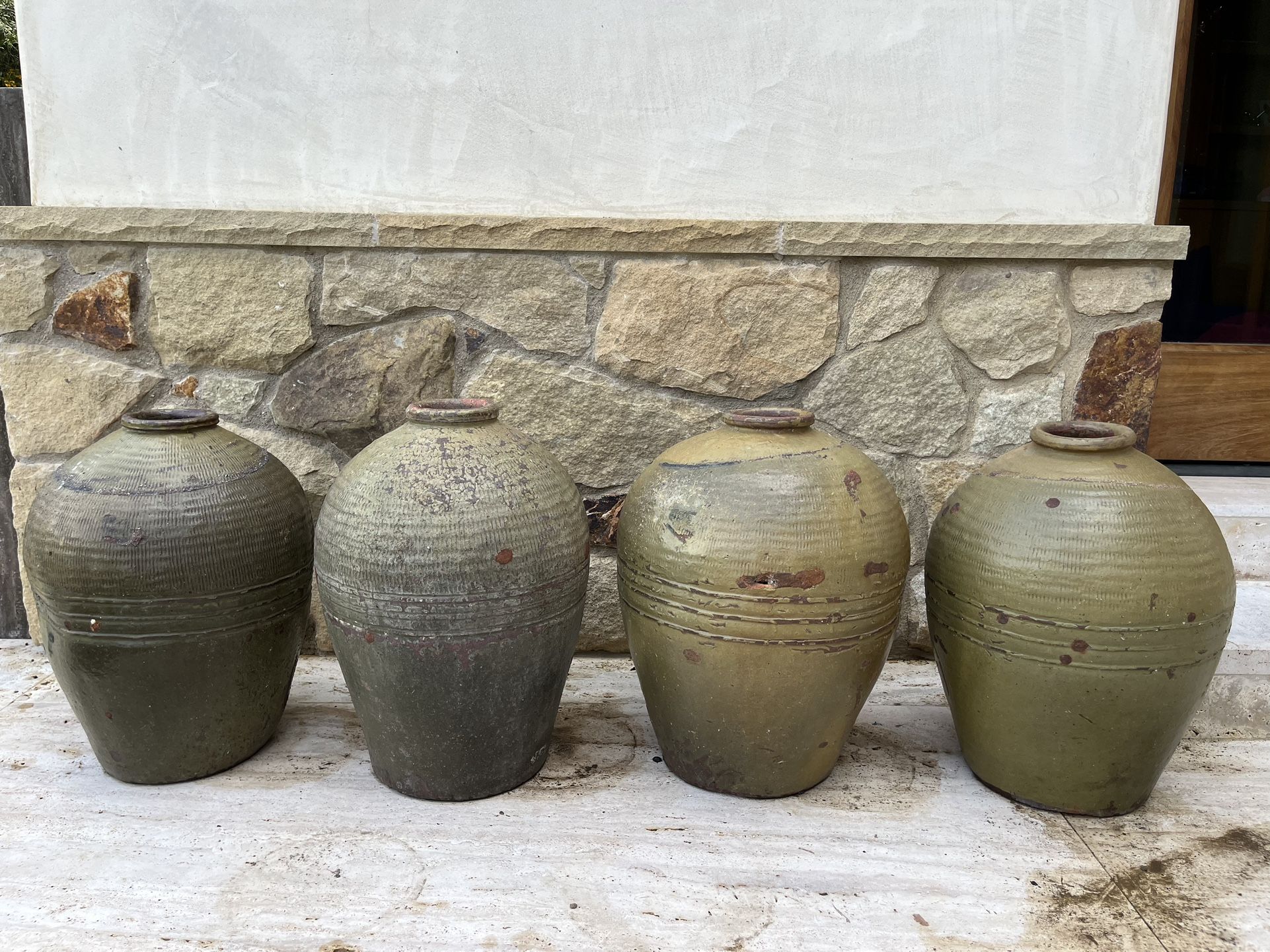 Four Large Sage Green Ceramic Outdoor Vases 