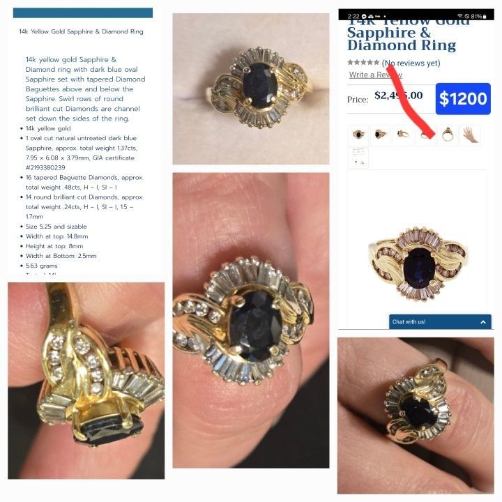 Sapphire And Diamond Ring 14 K Gold