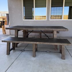 Rustic Dining Table & Two Benches