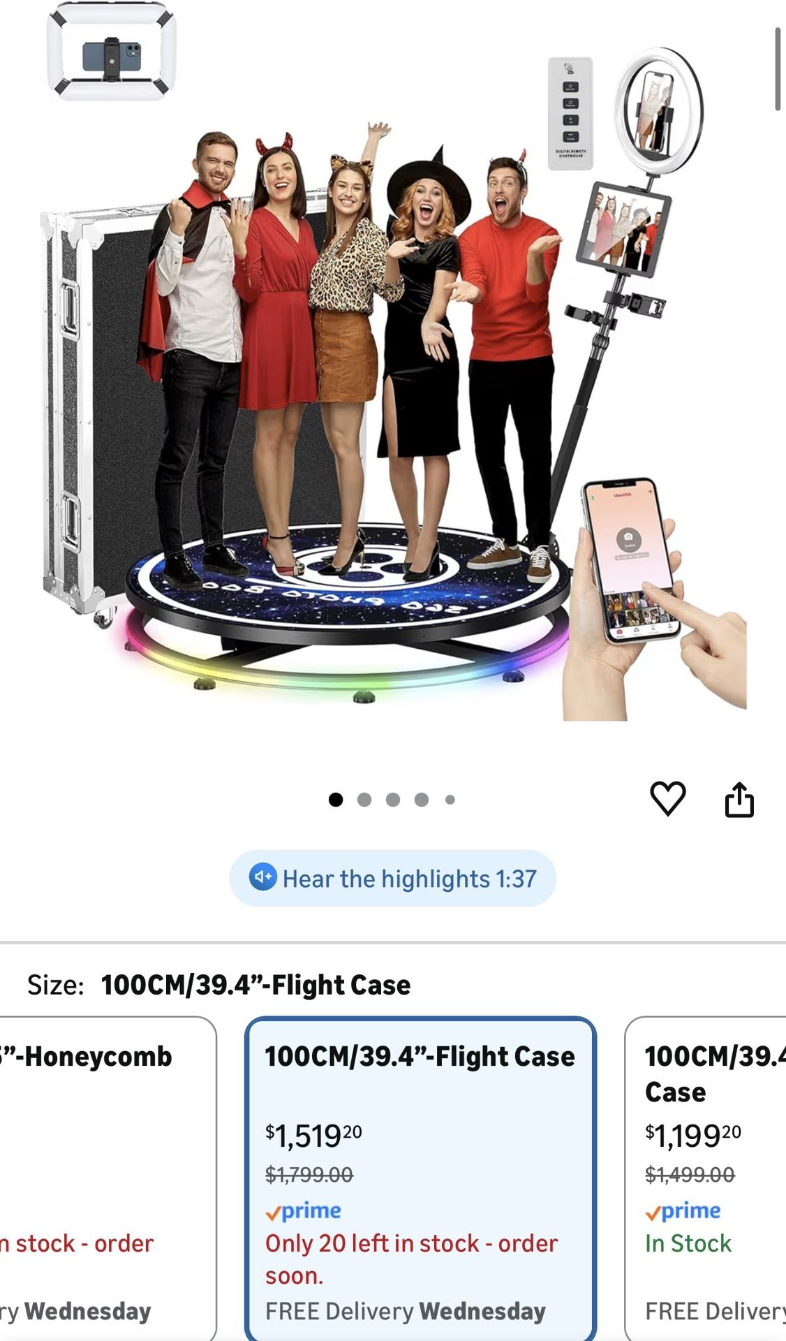  360 Photo Booth Machine for Parties,Hogsity 39.4" for 4-5 PPL,LED Lights No Need Install&Power,360 Camera Booth Auto Spin w/R