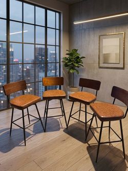 VEN Swivel Brown Faux Leather Bar height Stools Set of 4 – 29” Seat Height – Already Assembled