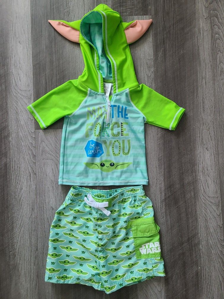 Disney Baby Adorable Yoda Star Wars UV Safe Toddler 2 Pc Swim Suit Sz 12-18m