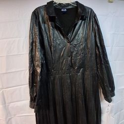Scoop Black Faux Leather Shirt Dress XXL 2X Pleated Midi