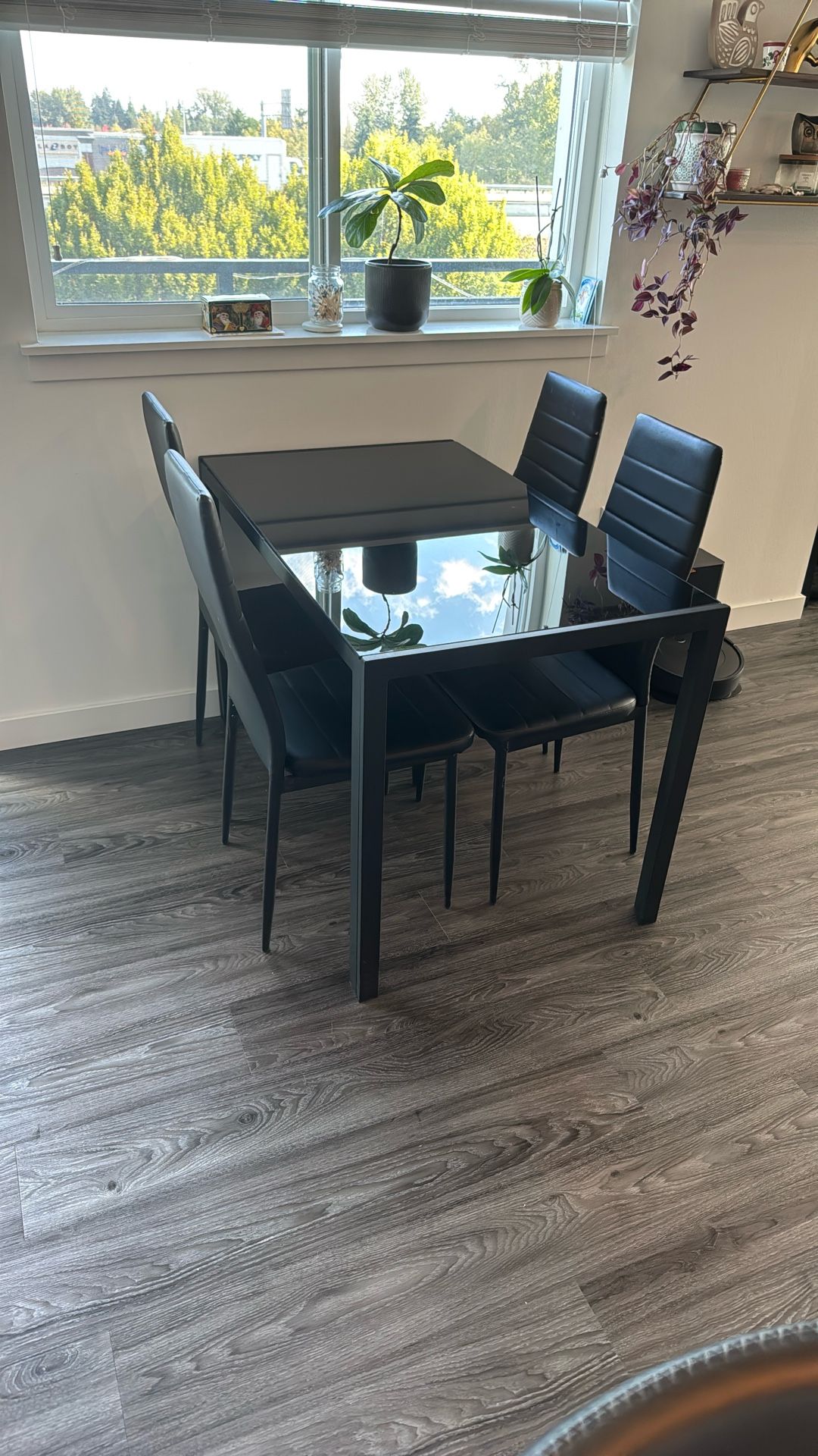 Glass Top Dining Room Table + 4 Chairs