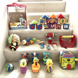 Melissa & Doug Baby Soft Blocks, Tool Box, Bowling Set, Honey Bee Musical Toy & Soft Book ($40 For All)