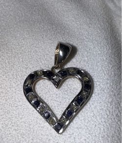 Vintage Diamond, Sterling and Sapphire Heart Pendant Marked SLC 925