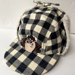 *VINTAGE ‘96 WARNER BROS LOONEY TUNES TAZ Tasmanian Devil Kids Trapper Hat W/ Sherpa Lined Ear Flaps