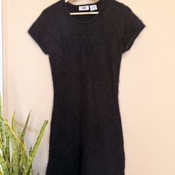 👗 90s Vintage Nordstrom Brass Plum 70% Angora Soft Fuzzy Dress Women Size Large Short Sleeve Black Perfect Condition 