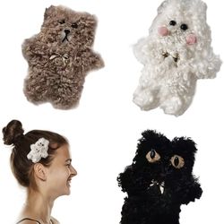 Snap Hair Clips Pack of 3, Furry Plush Hair Barrettes.Ships In 24 Hr.Sku 27 D Wh