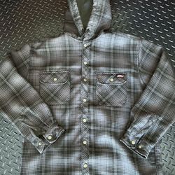 Dickies Mens Size large Plaid Hooded Fleece Line Grey Black Sweatshirt Jacket sz large