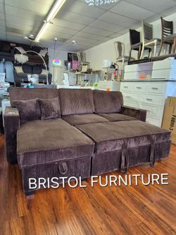 🎲 Sectional Sofa Bed, Chocolate Color, Corduroy Fabric, New in the Box.