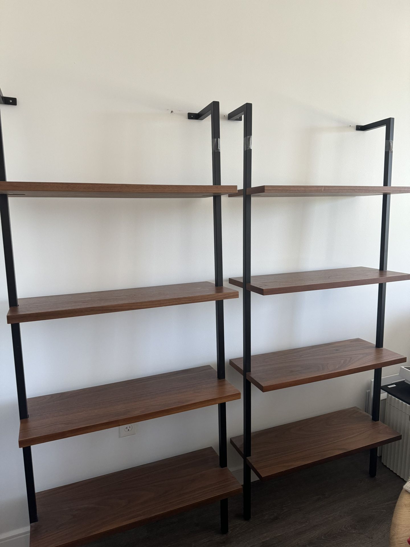 Two CB2  helix  bookcase walnut 4 Shelves Pickup Only  And Best Offer Will Be Considered 