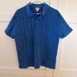 J. Crew Men’s Short-Sleeve Blue Knit Button Front Shirt Knit for J. Crew