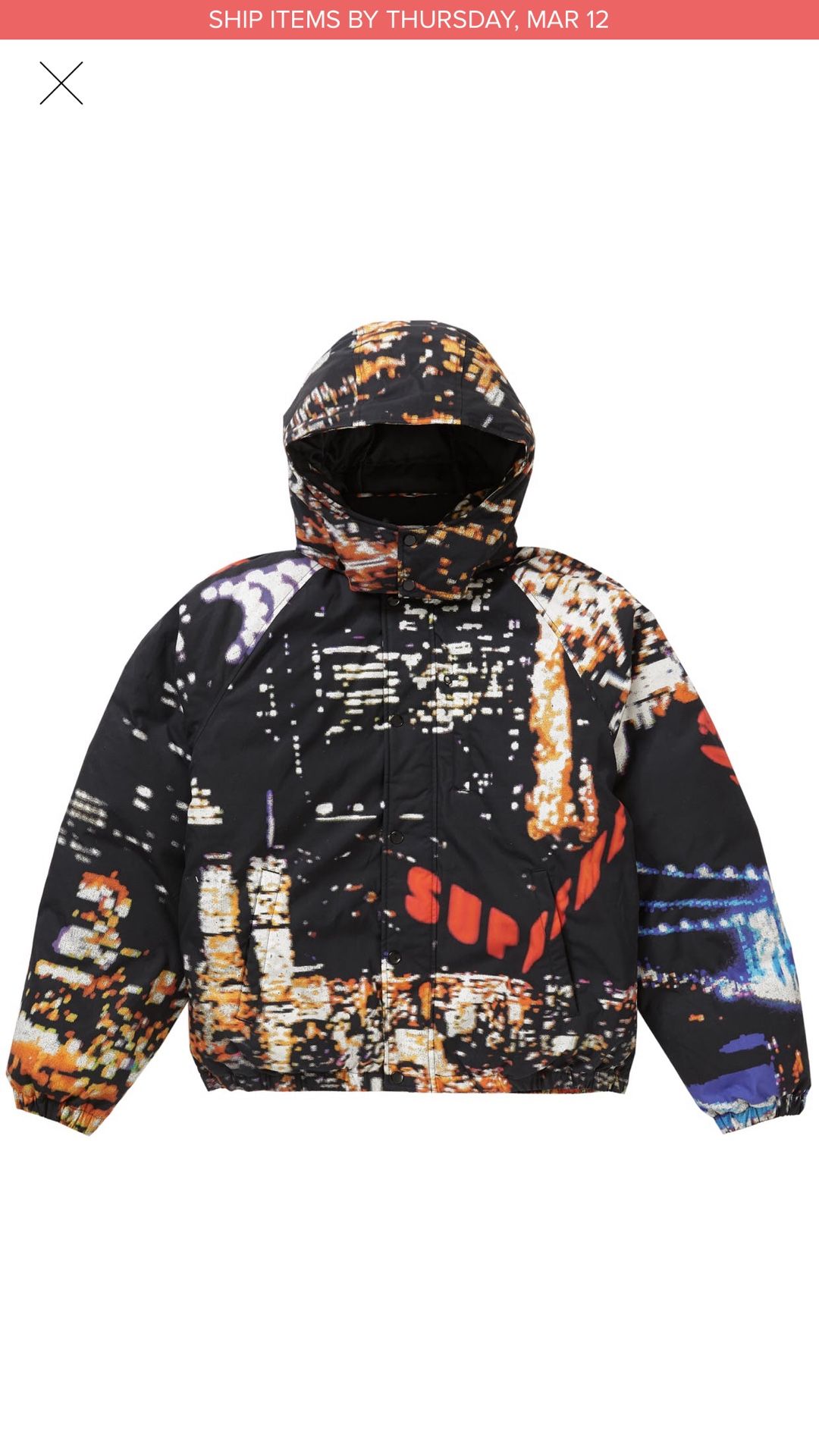 Supreme puffy jacket city black size S