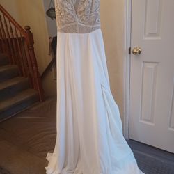 Plunging V - Neckline Lace With SLit Wedding Gown