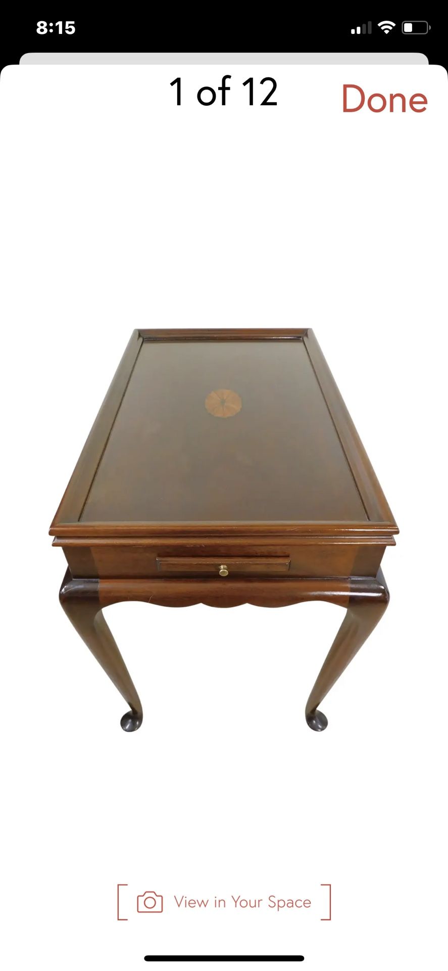 Vintage Mahogany Wood Inlaid Side/End Accent Table