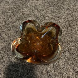 Vintage Antique 1970s Murano Glass Ashtray Yellow Italian Italy Rare 5.25”