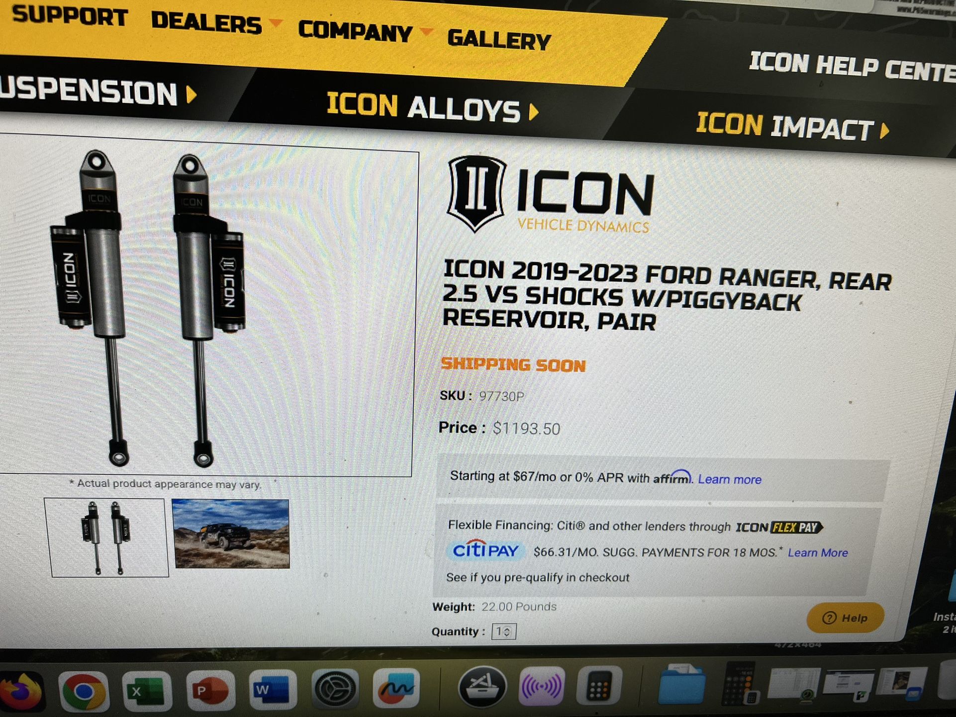 Icon Rear shocks, Ford ranger
