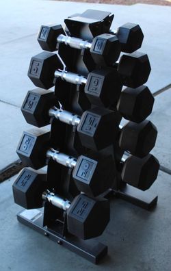 Hex Dumbbells with Rack