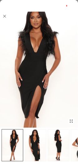 Black Feather Trim Midi Dress size medium