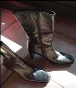 Women's Black Leather Boots - Size 6.5