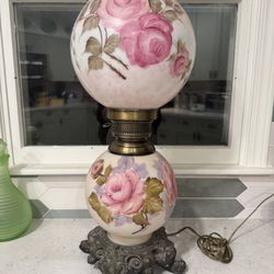 Vintage Victorian Style Handpainted Hurricane Lamp