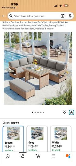 5 Piece Outdoor Rattan Sectional Sofa Set,