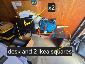 Home office! Computer desk, gaming/work chair/2 ikea storage squares.  Used but everything is fully fonctional