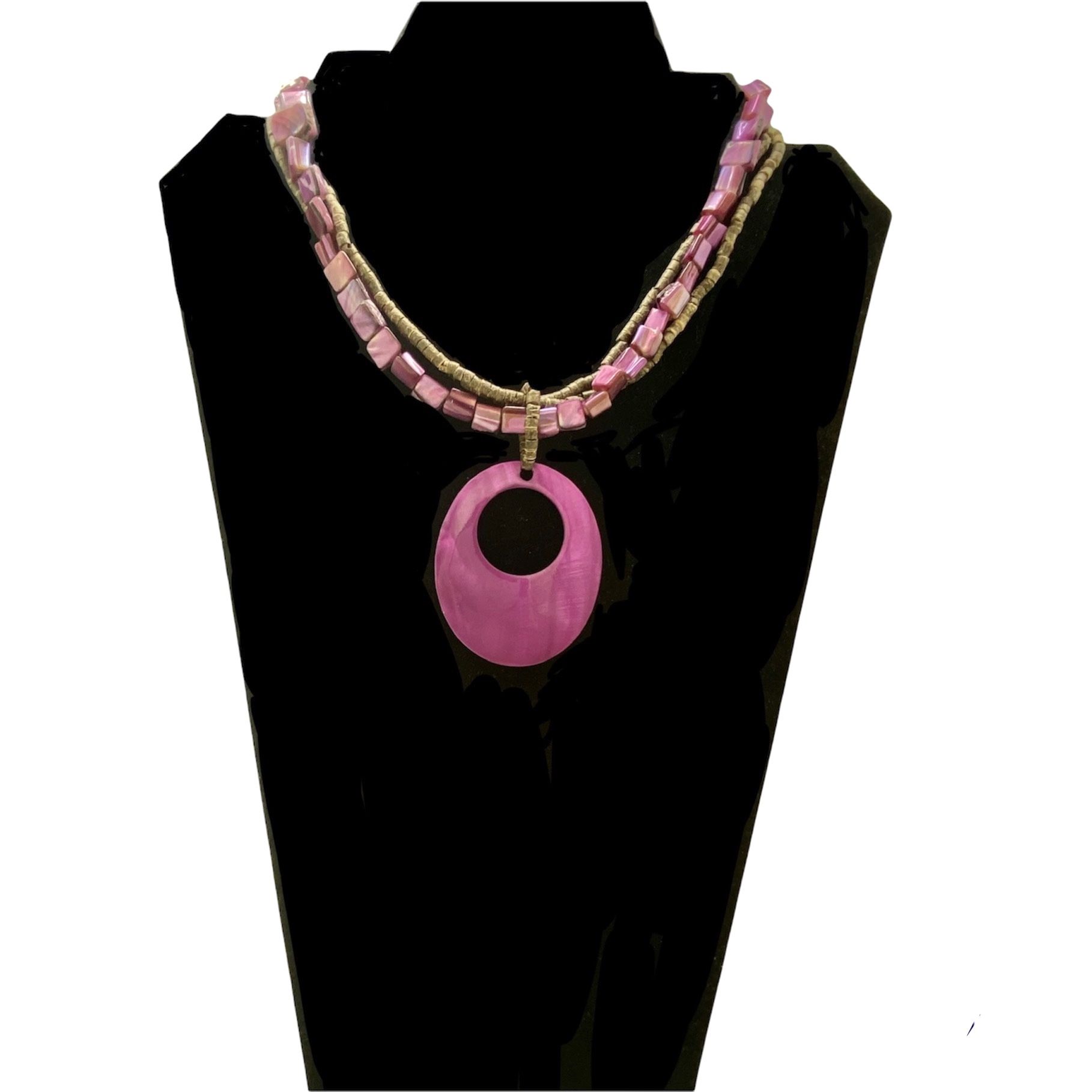 Purple Choker Pendant Necklace Mother Of Pearl Multi Strand