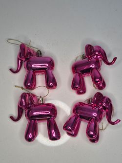 Set of 4 Pink Balloon Animal Elephant Christmas Ornaments Metallic Holiday