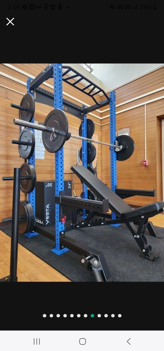 ➕️COMPLETE POWER RACK PACKAGE. RACK, ADJUSTABLE BENCH, ADVANCE OLYMPIC BARBELL, FULL SET OF BUMPER PLATES ( BRAND NEW IN THE BOX )