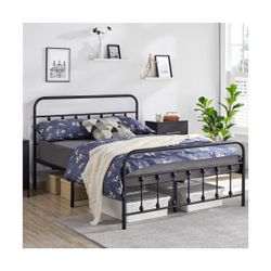 Iron Platform Bed Frame with High Headboard and Footboard