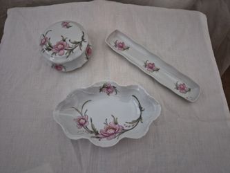 3 piece vintage Limoges LEC vanity dresser set